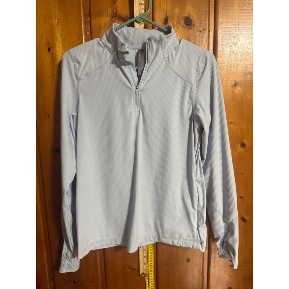Mondetta Womens Small Light Blue Ribbed Quarter Zip Pullover Thumbholes Pocket